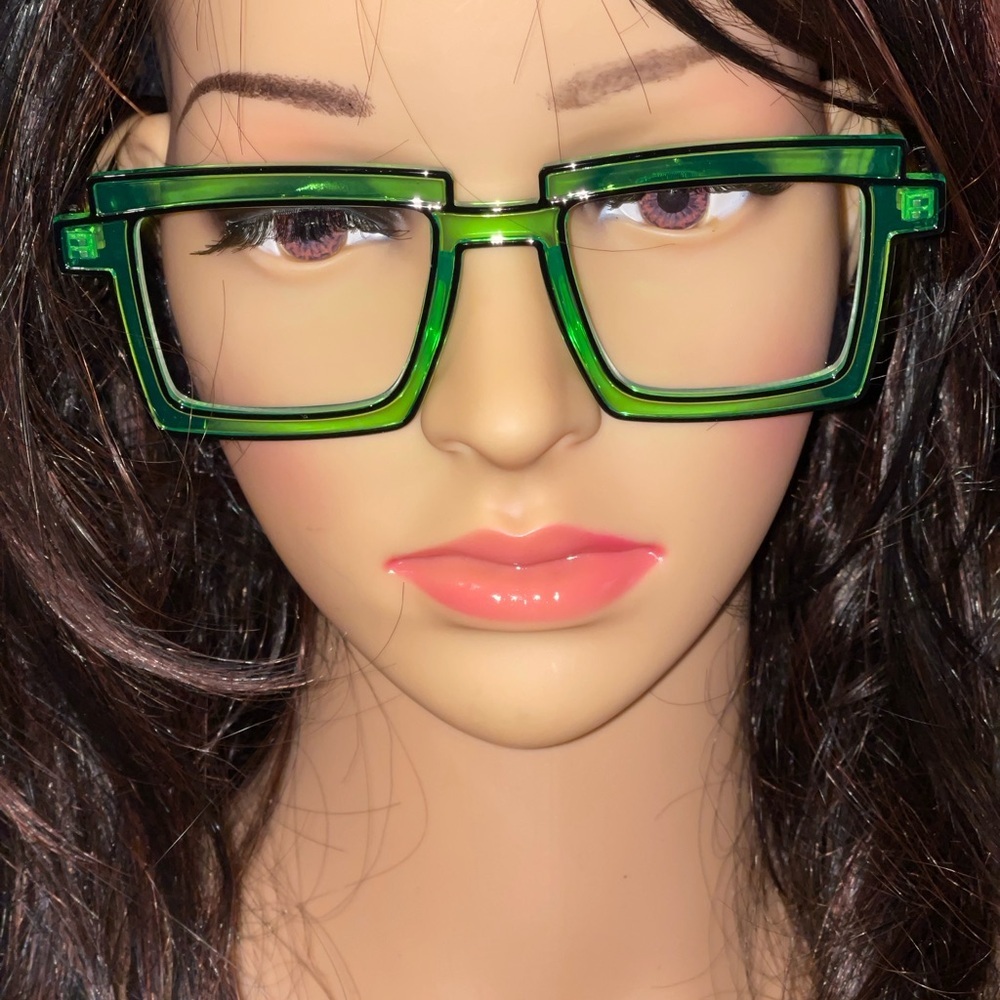 Manga Cartoon Anti-blue Light Color block Eyeglasses In Green - Picture 6 of 12